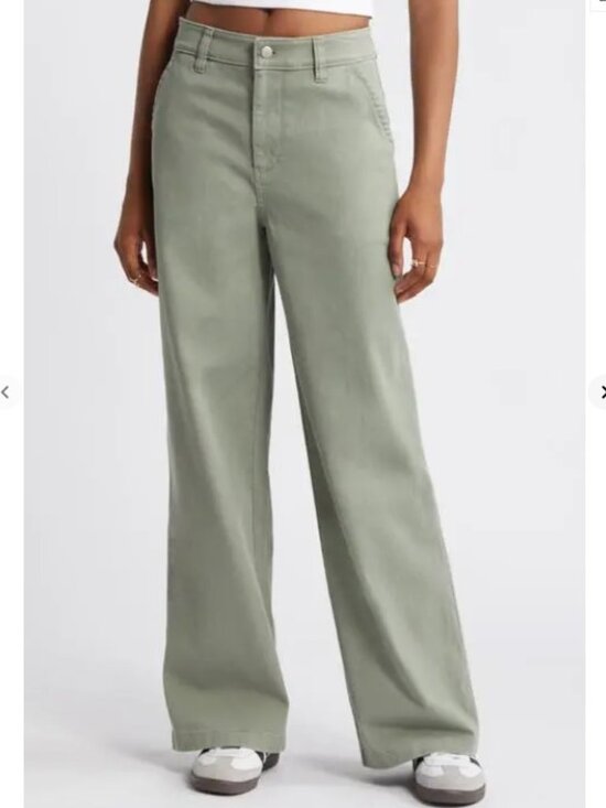 BP High Waist Wide Leg Stretch Twill Pants Green Halo Sage Women’s 12 - Picture 3 of 12